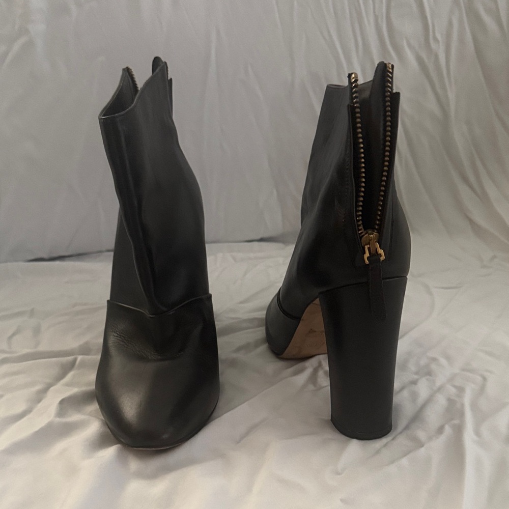 J. Crew Black Leather High-Heel Ankle Boots with Back Zip